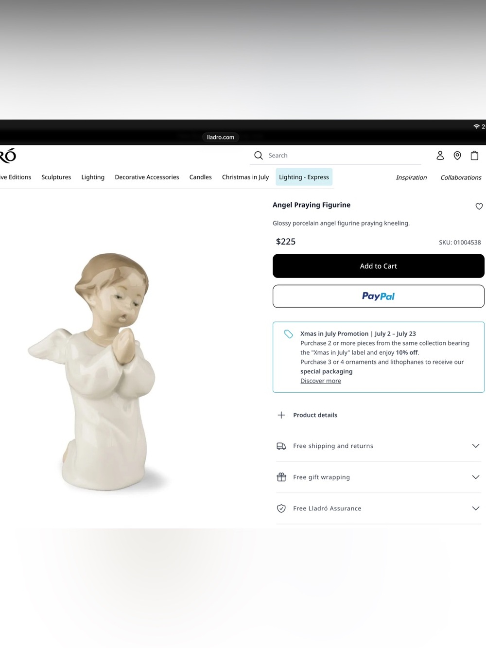 Lladro Cream and Beige Angel Praying Porcelain Figurine